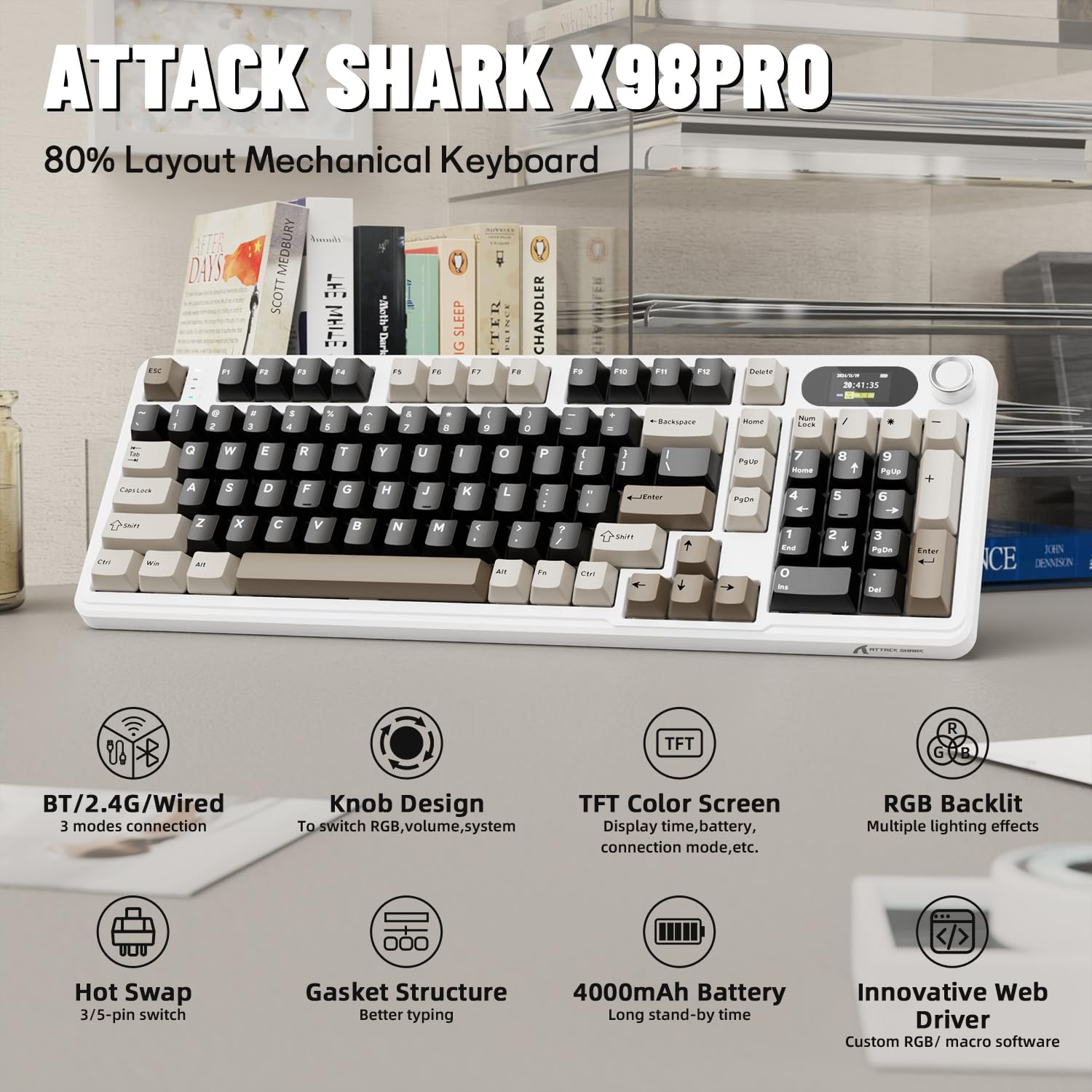 Gaming Keyboard Thocky - ATTACK SHARK X98Pro Teclado Mecânico Sem
