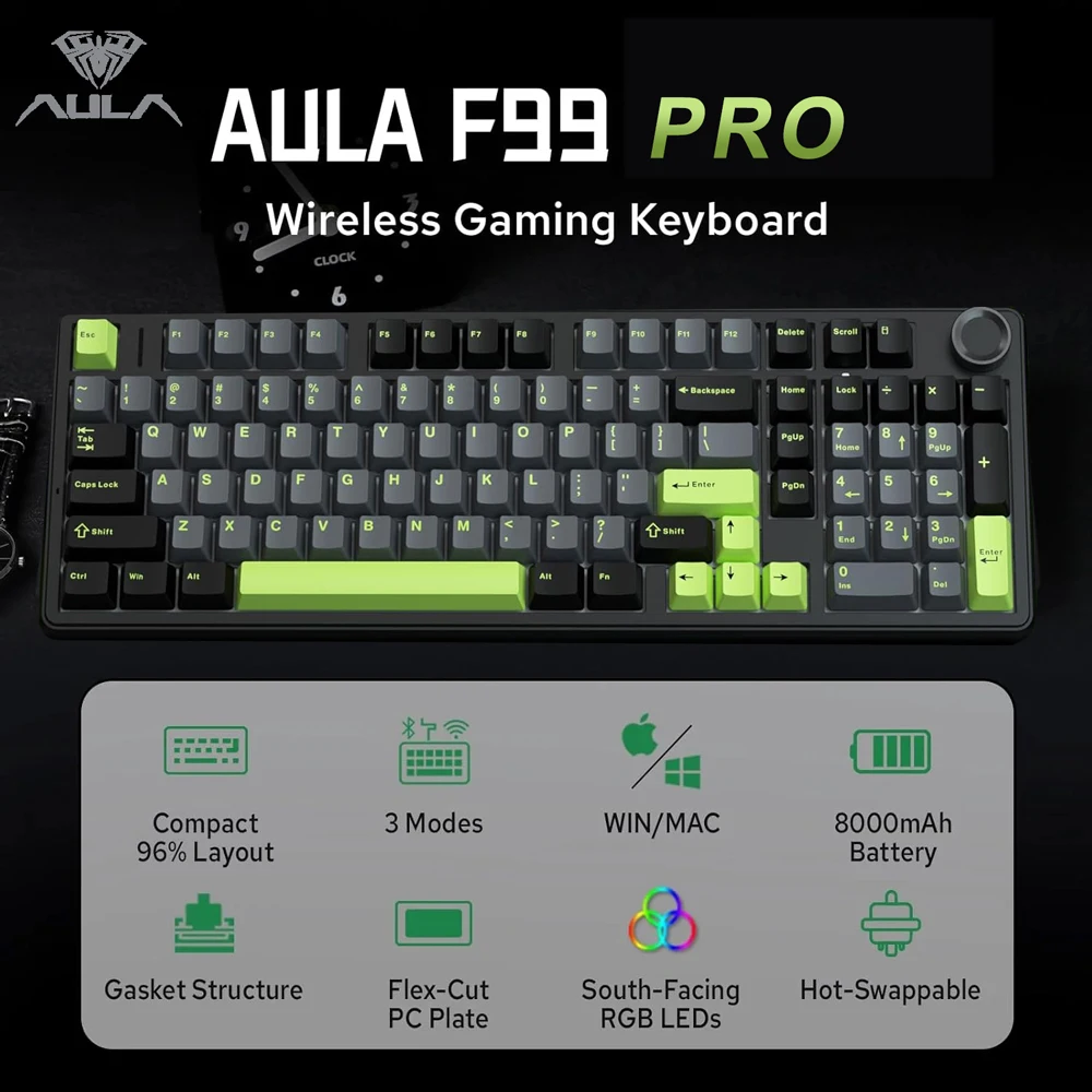 Gaming Keyboard Thocky - Teclado mecânico para jogos AULA F99PRO,