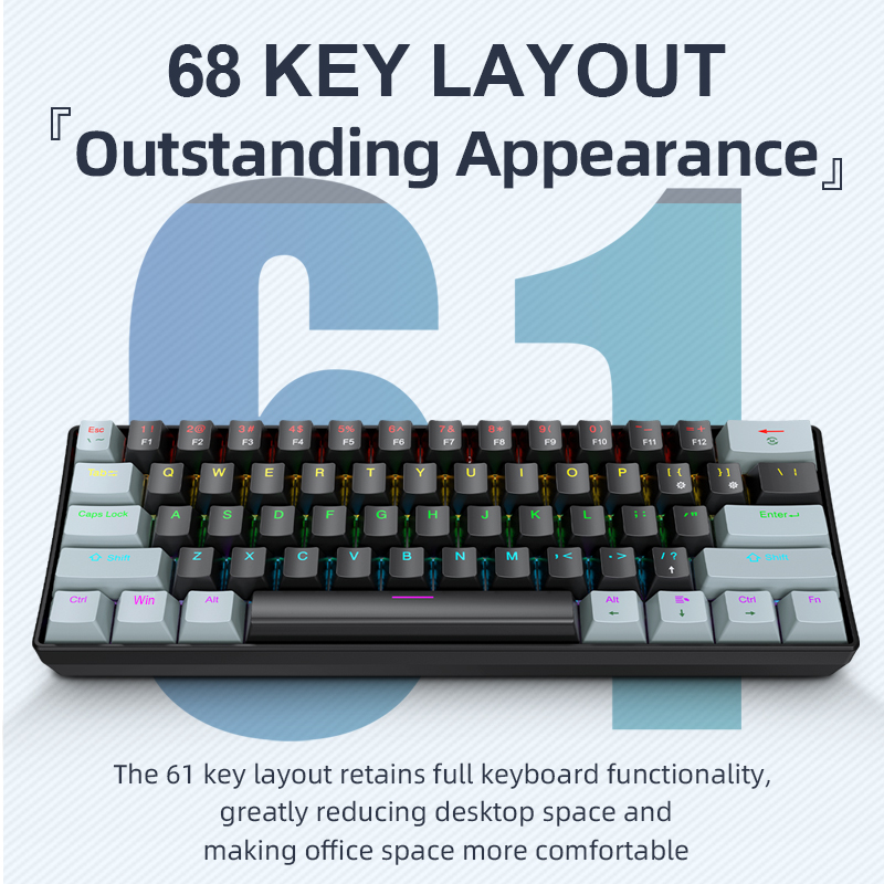 Gaming Keyboard Thocky - APAYADO K61 Mini teclado mecânico, com