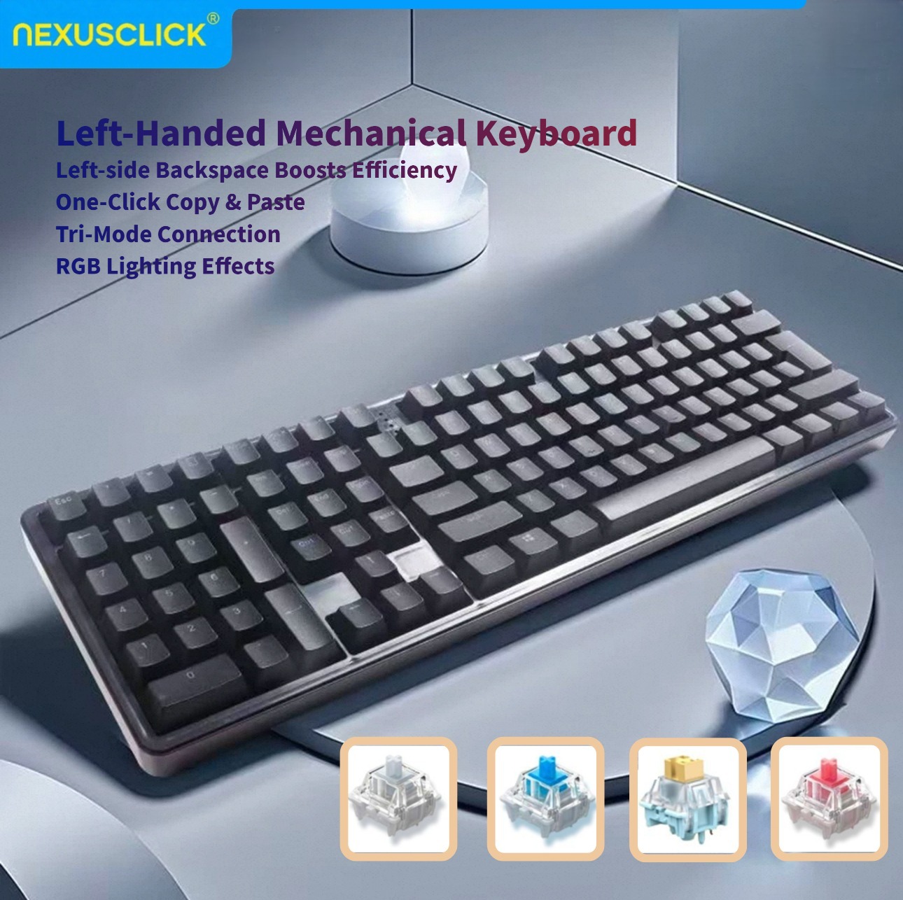 Gaming Keyboard Number Pad - Teclado Mecânico Ergonômico NexusClick para Canhotos,