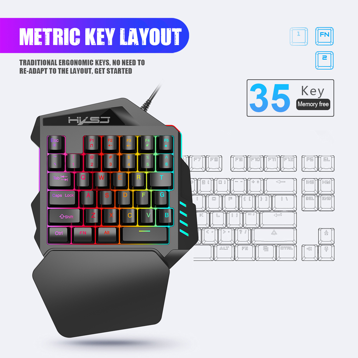 HXSJ-Teclado para jogos de ret - Gaming Keyboard Half avaliação e preço